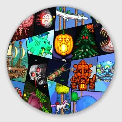 Круглый коврик для мышки Terraria все персонажи паттерн-коллаж пиксели