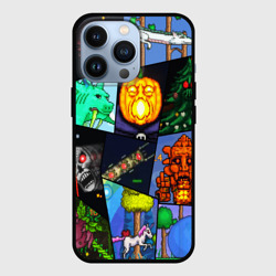 Чехол для iPhone 13 Pro Terraria все персонажи паттерн-коллаж пиксели