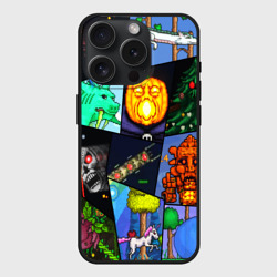 Чехол силиконовый для Apple iPhone 15 Pro матовый Terraria все персонажи паттерн-коллаж пиксели