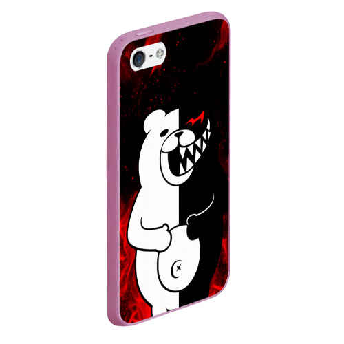 Чехол для iPhone 5/5S матовый MONOKUMA В ПЛАМЕНИ / МОНОКУМА, цвет розовый - фото 3