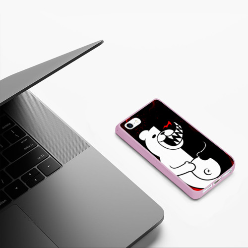 Чехол для iPhone 5/5S матовый MONOKUMA В ПЛАМЕНИ / МОНОКУМА, цвет розовый - фото 5