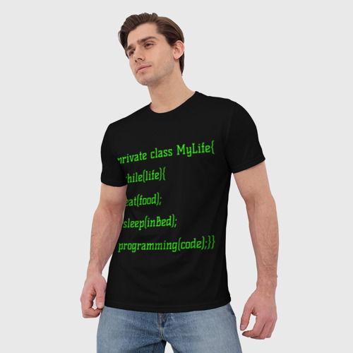 Мужская футболка 3D с принтом Жизнь программиста, фото на моделе #1