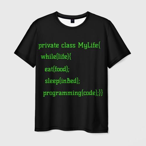 Мужская футболка 3D с принтом Жизнь программиста, вид спереди #2