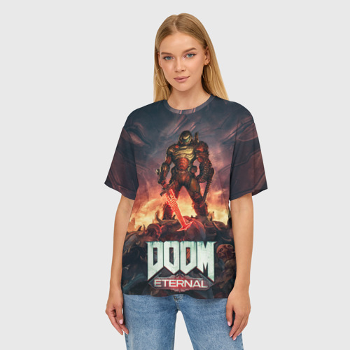 Женская футболка oversize 3D Doom eternal, цвет 3D печать - фото 3