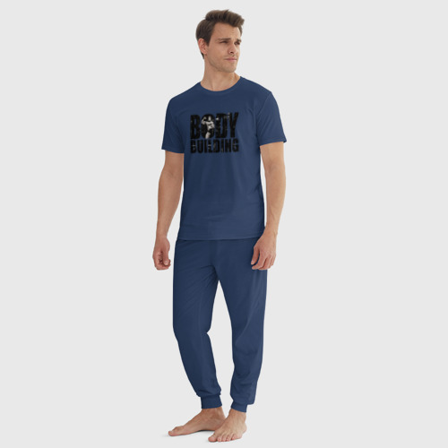 Мужская пижама хлопок Бодибилдинг, цвет темно-синий - фото 5