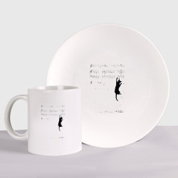 Набор: тарелка + кружка Music cat
