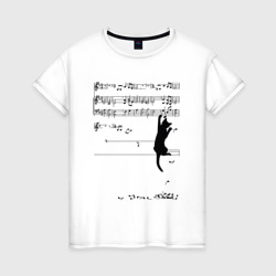 Женская футболка хлопок Music cat