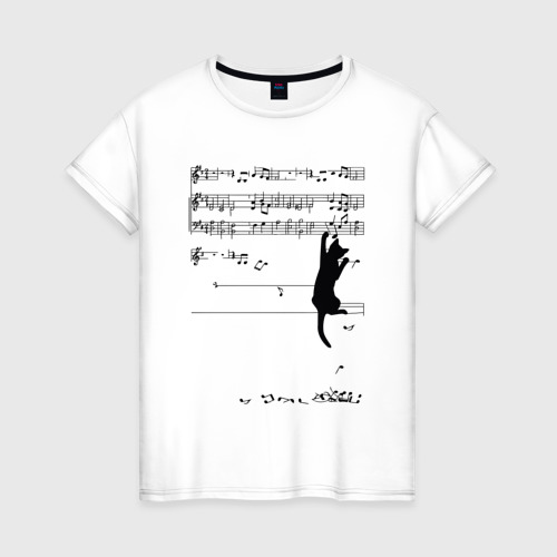 Женская футболка хлопок Music cat Фото 01