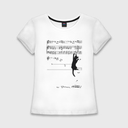 Music cat – Женская футболка хлопок Slim с принтом купить