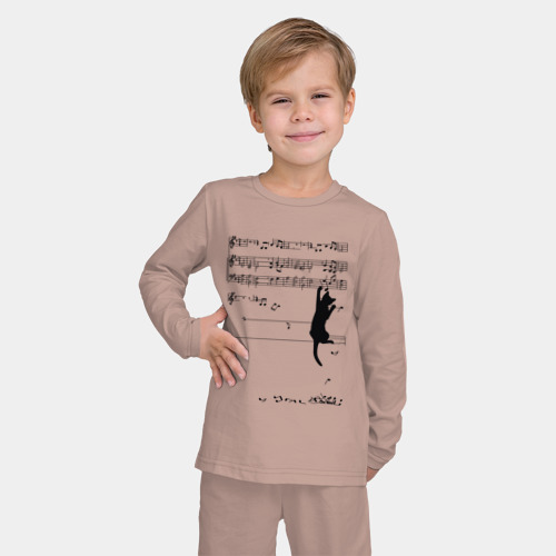 Детская пижама с лонгсливом хлопок с принтом Music cat, фото на моделе #1