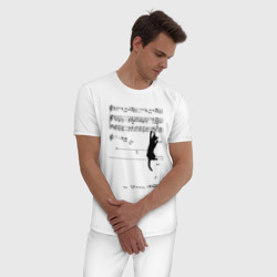 Пижама с принтом Music cat для мужчины, вид на модели спереди №2. Цвет основы: белый