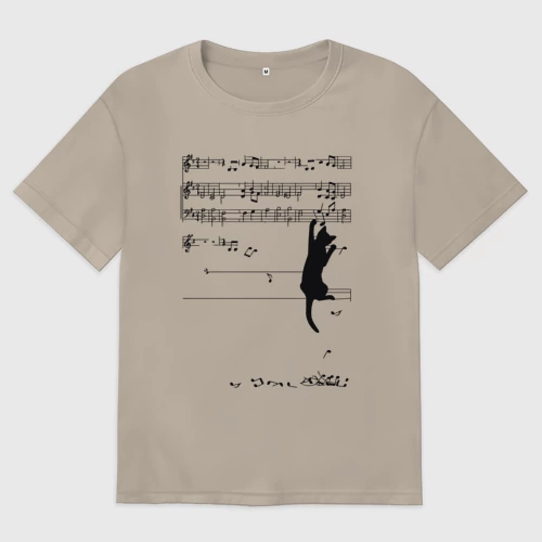 Женская футболка хлопок Oversize с принтом Music cat, вид спереди #2