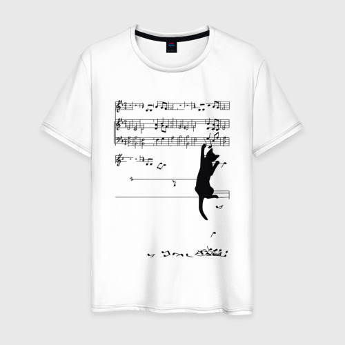 Мужская футболка хлопок Music cat, цвет белый