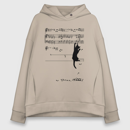 Женское худи Oversize хлопок Music cat, цвет миндальный