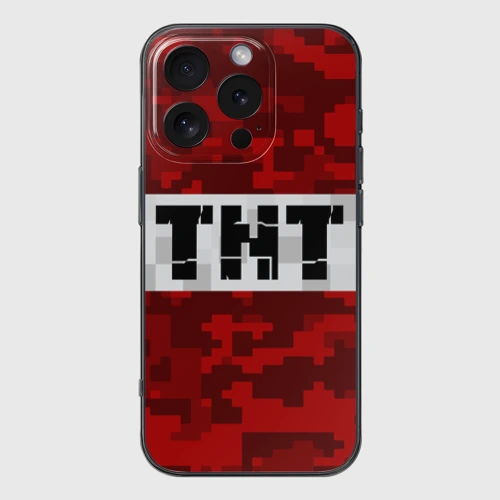Чехол для iPhone 16 Pro силиконовый с защитой камеры Minecraft TNT Майнкрафт ТНТ