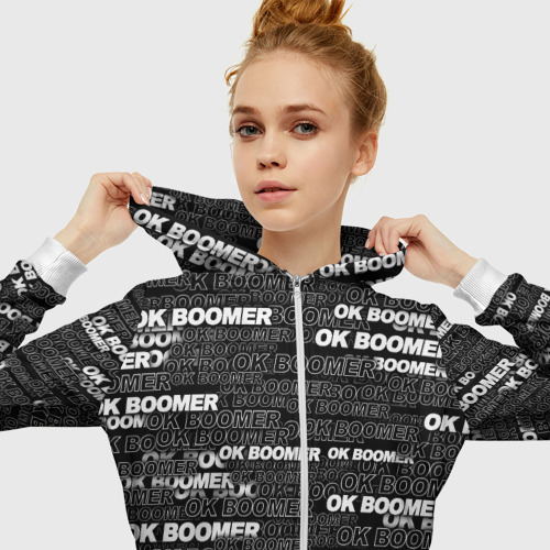 Женская толстовка 3D на молнии OK BOOMER, цвет белый - фото 5