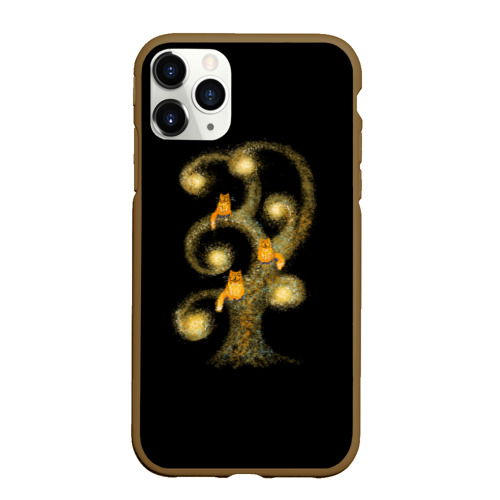 Чехол для iPhone 11 Pro матовый Коты на дереве, цвет коричневый