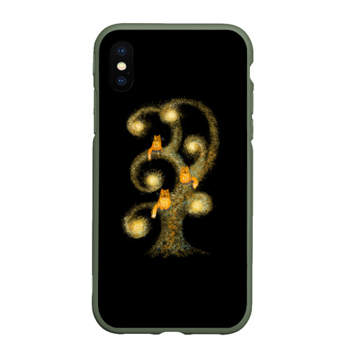 Чехол для iPhone XS Max матовый Коты на дереве, цвет темно-зеленый