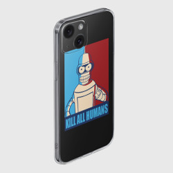 Чехол для iPhone 15 силиконовый с защитой камеры Бендер мем Футурама - фото 2