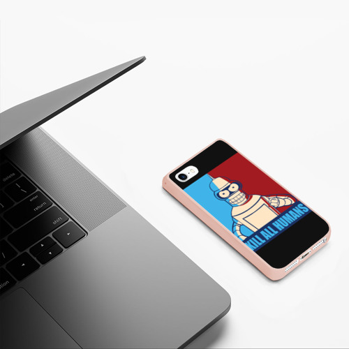Чехол для iPhone 5/5S матовый Бендер,Футурама, цвет светло-розовый - фото 5