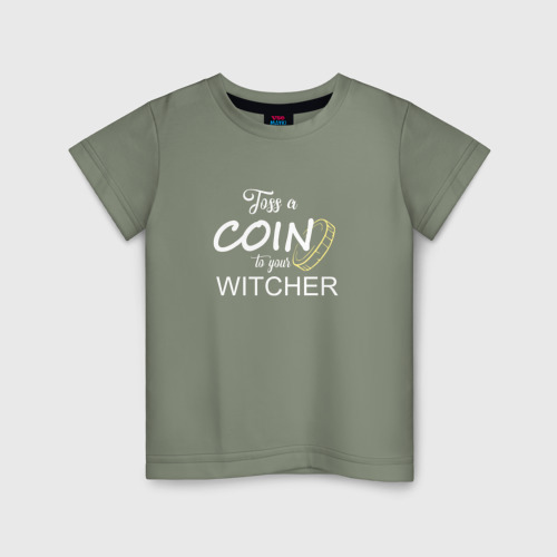 Детская футболка хлопок Toss a coin to your Witcher, цвет авокадо
