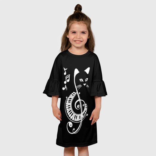 Детское платье 3D с принтом Музыкальный кот, вид сбоку #3