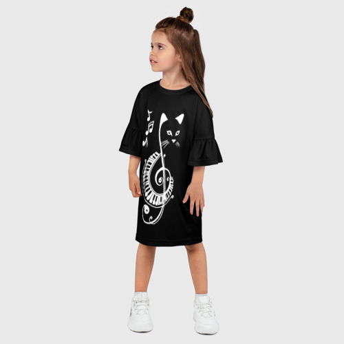 Детское платье 3D с принтом Музыкальный кот, фото на моделе #1