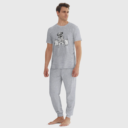 Мужская пижама хлопок Мопс пауэрлифтер, цвет меланж - фото 5