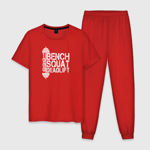 Мужская пижама хлопок Bench squat and deadlift, цвет красный