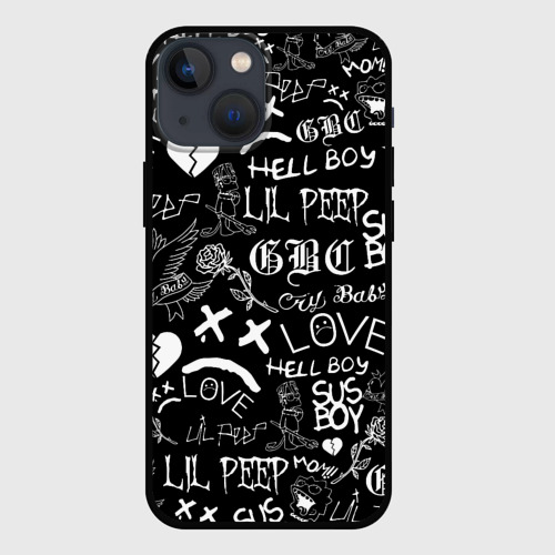 Чехол для iPhone 13 mini с принтом LIL Peep logobombing Лил Пип, вид спереди #2