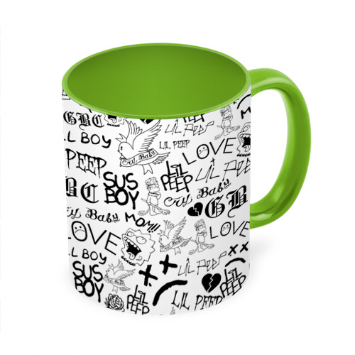 Кружка с полной запечаткой Lil Peep logobombing, цвет белый + светло-зеленый - фото 3