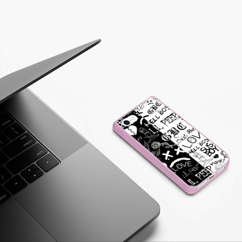 Чехол для iPhone 5/5S матовый Lil Peep logobombing, цвет розовый - фото 5