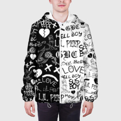 Куртка с принтом Lil Peep logobombing для мужчины, вид на модели спереди №3. Цвет основы: белый