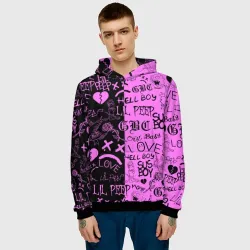 Мужская толстовка 3D LIL Peep logobombing black Pink - фото 2