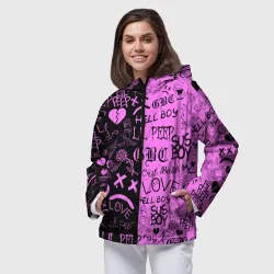 Женская ветровка 3D LIL Peep logobombing black Pink - фото 2