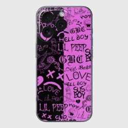 Чехол для iPhone 16 Pro силиконовый с защитой камеры LIL Peep logobombing black Pink