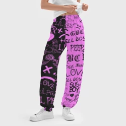 Женские джоггеры оверсайз 3D LIL Peep logobombing black Pink - фото 2