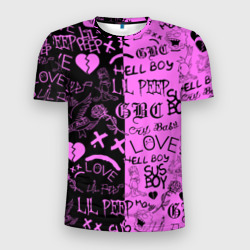 Мужская футболка 3D Slim LIL Peep logobombing black Pink