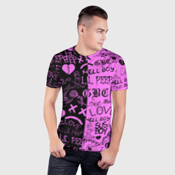 Мужская футболка 3D Slim LIL Peep logobombing black Pink - фото 2