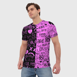 Мужская футболка 3D LIL Peep logobombing black Pink - фото 2