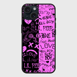 Чехол силиконовый для Apple iPhone 15 матовый LIL Peep logobombing black Pink