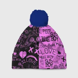 Шапка 3D c помпоном LIL Peep logobombing black Pink