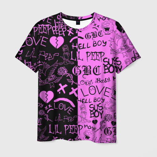 Мужская футболка с принтом LIL Peep logobombing black Pink, вид спереди №1