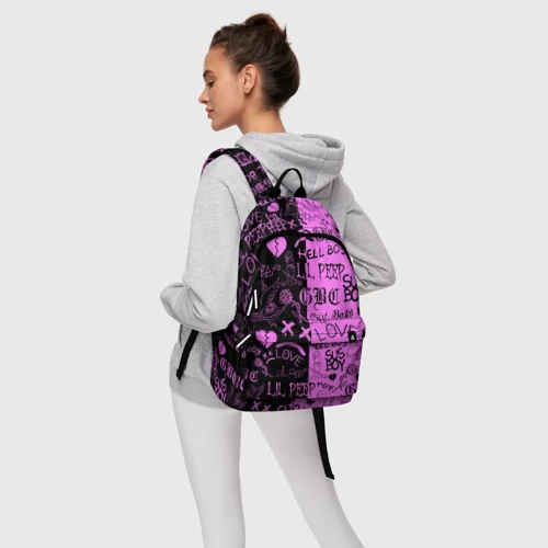 Рюкзак 3D с принтом LIL Peep logobombing black Pink, фото #4