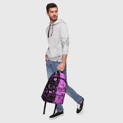 Рюкзак 3D с принтом LIL Peep logobombing black Pink, фото #5