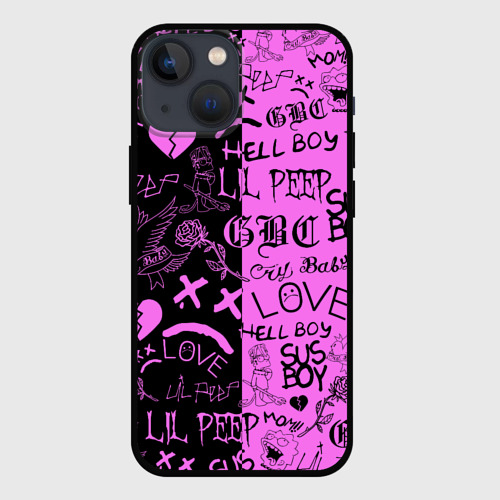 Чехол для iPhone 13 mini LIL Peep logobombing black Pink