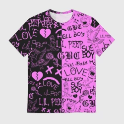 Мужская футболка 3D LIL Peep logobombing black Pink