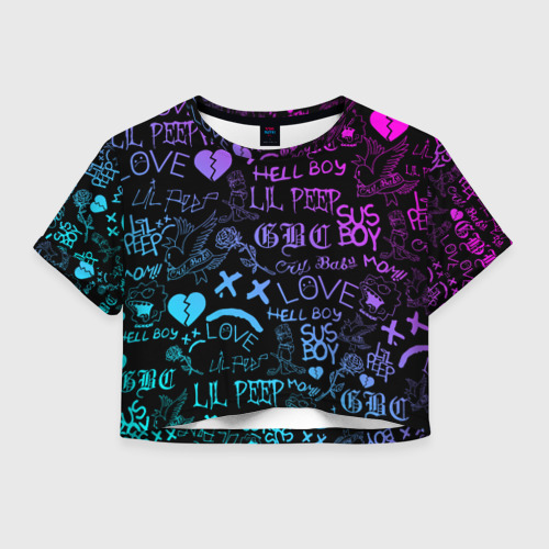 Женская футболка Crop-top 3D LIL Peep neon Лил Пип неон, цвет 3D печать