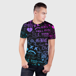Мужская футболка 3D Slim LIL Peep neon Лил Пип неон - фото 2