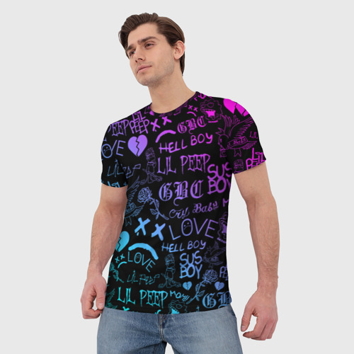 Мужская футболка 3D LIL Peep neon Лил Пип неон, цвет 3D печать - фото 3